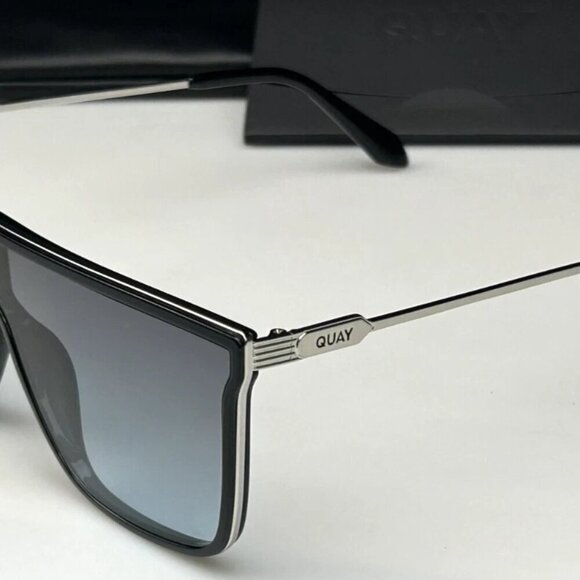 New Quay Nightfall Remixed Black Silver Frame/Grey Turquoise Lens Sunglasses - Picture 8 of 8